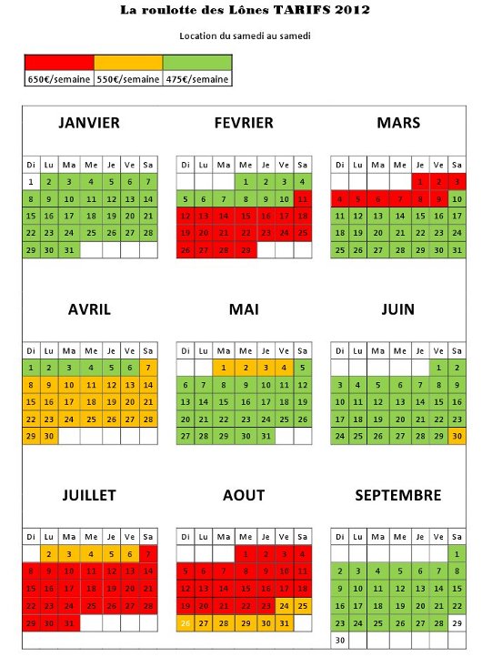 Tarifs roulotte semaine Isère Crémieu Tarif Roulotte